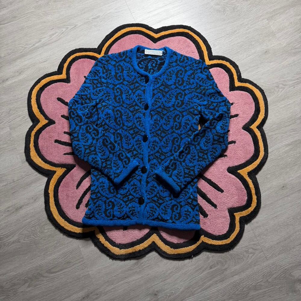 Vintage 80’s Givenchy Nouvelle Boutique Paisley Floral Cardigan Size 10 Blue